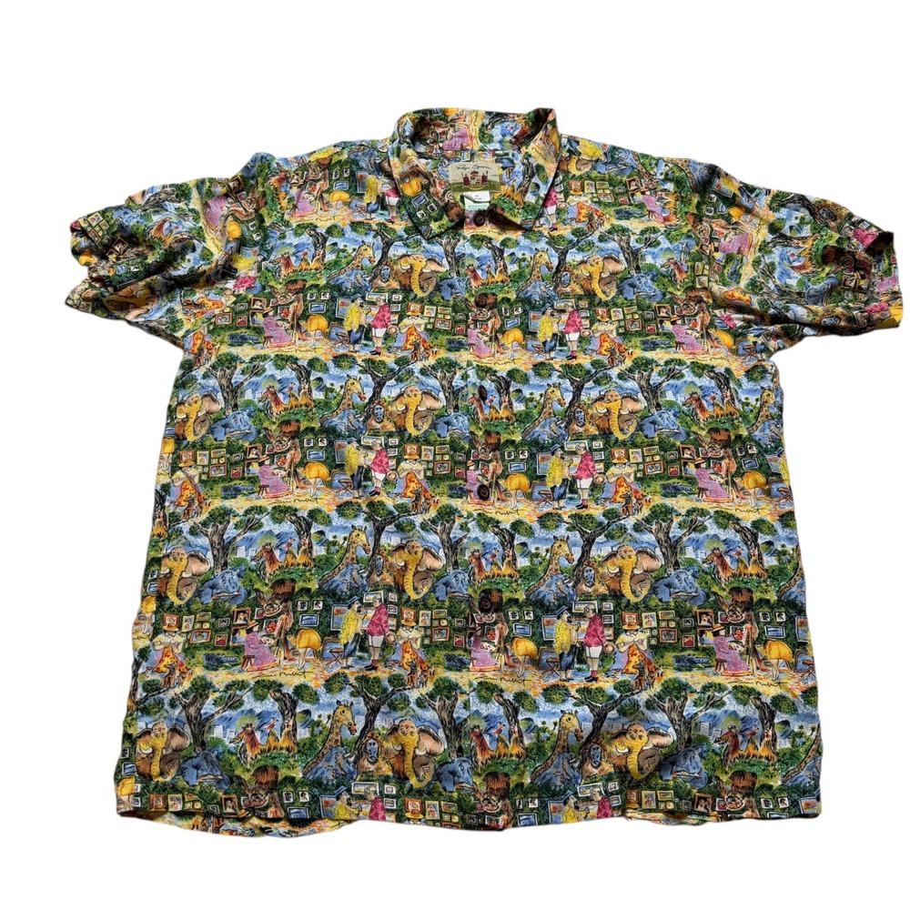 REYN SPOONER Guy Buffet Art in the Park Shirt Rayon Colorful Boys XL Button Down